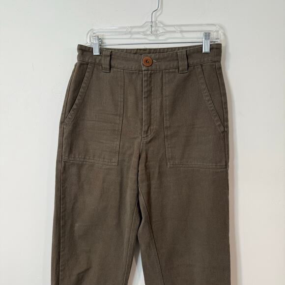 BEATON Women's Linen Utility Pants Olive Green 8 Cotton Tapered Trouser - Picture 3 of 9